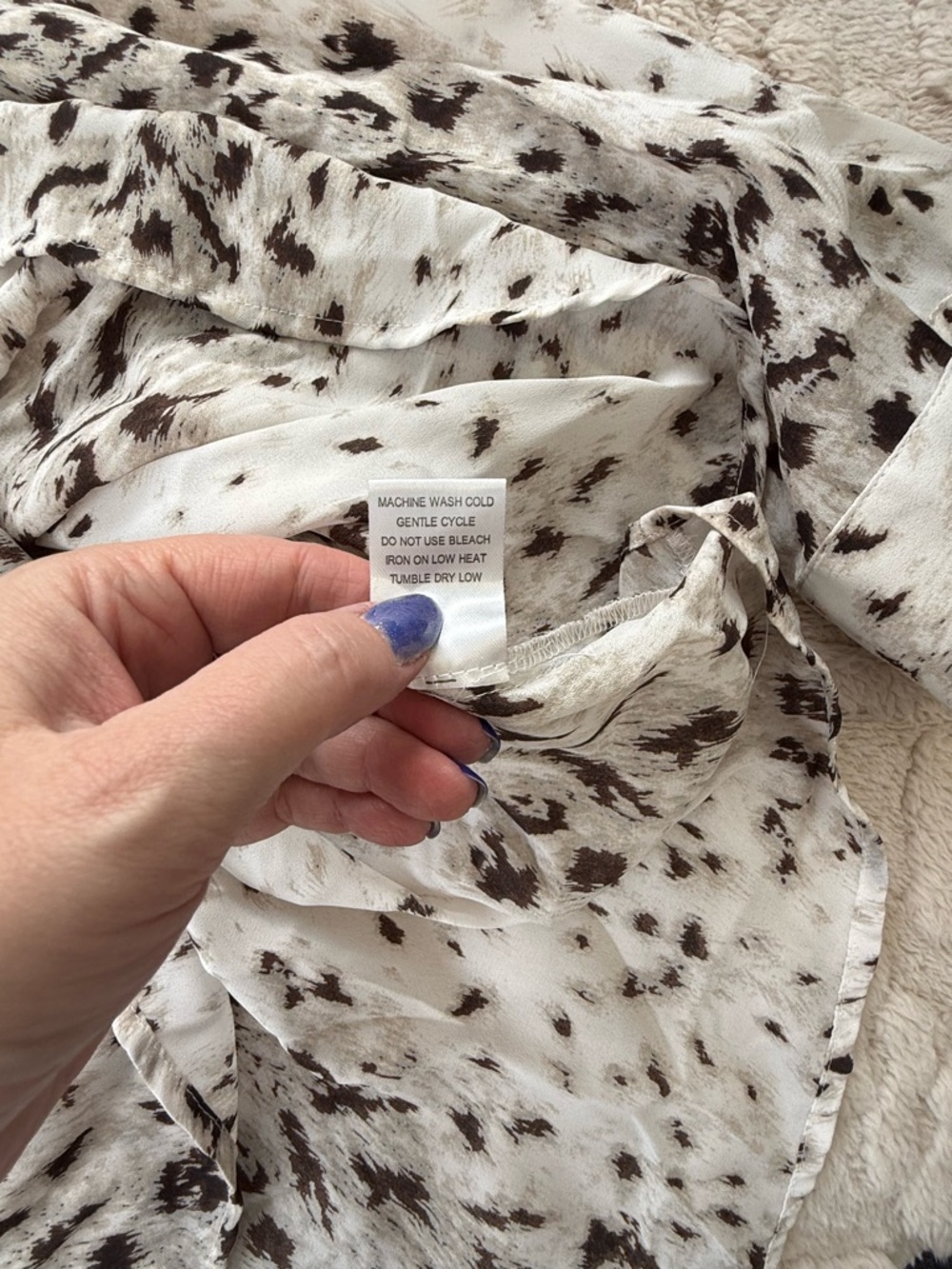 Violet & Claire Cream Sheer Henley Blouse with Black Speckle Print - Picture 4 of 5